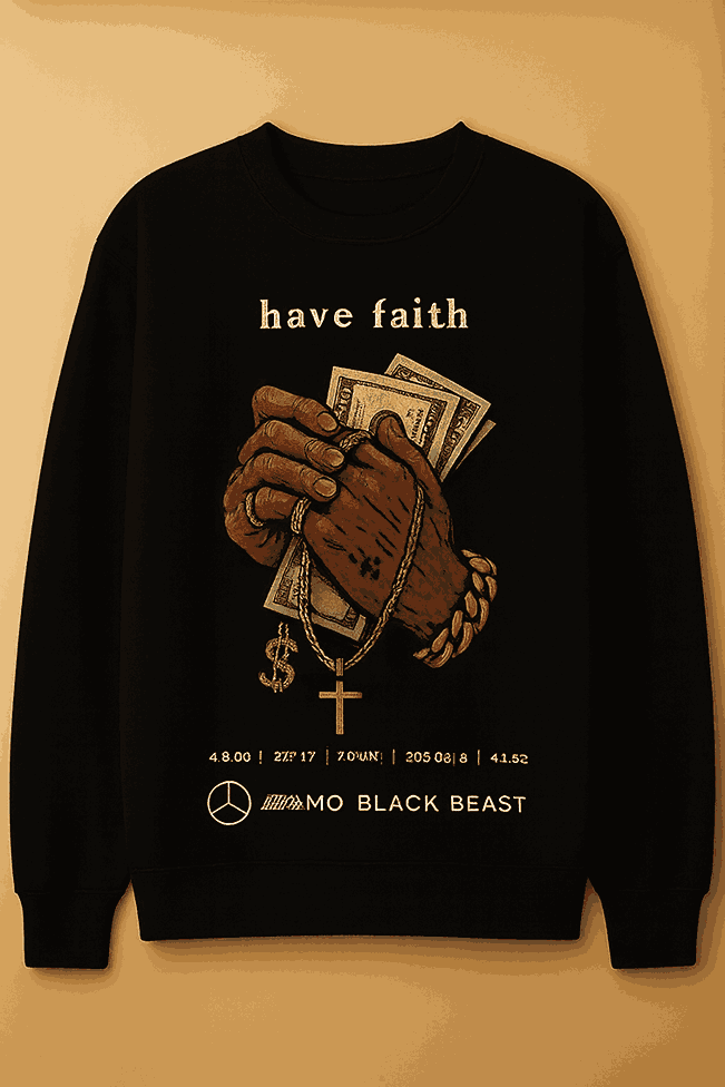 Unisex Black Sweatshirt – Have Faith Praying Hands Graphic Pullover