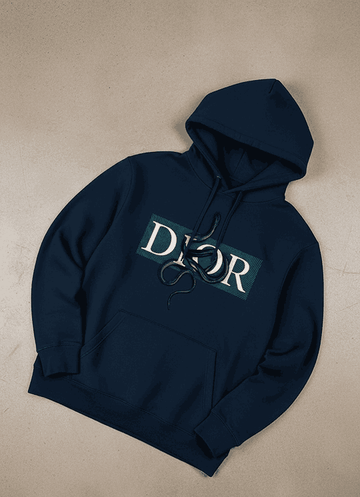 Dark Navy Statement Hoodie with Snake Graphic