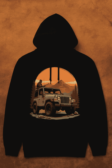 Unisex Black Hoodie – Off-Road Adventure Graphic Pullover