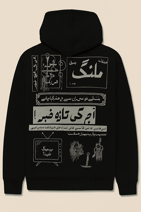 Black Urdu Collage Hoodie – Artistic Streetwear Graphic Pullover