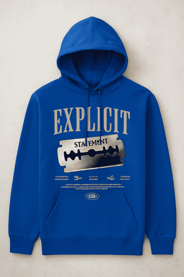 Unisex Royal Blue Hoodie – Explicit Statement Razor Blade Graphic Pullover