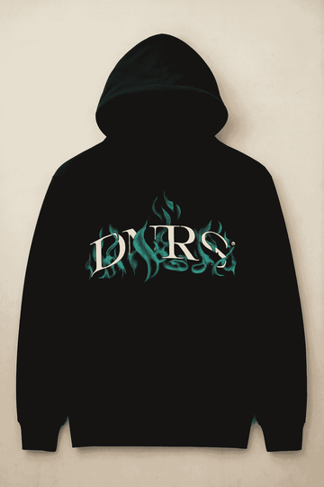 Unisex Black Hoodie – D1RS Flame Graphic Streetwear Pullover