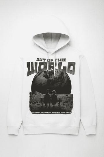 Unisex White Hoodie – Out of This World Cosmic Graphic Pullover