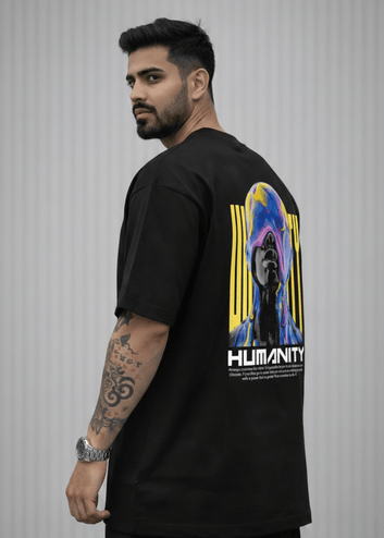 Polo Republica Men’s Drop Shoulder Oversized T Shirt, Humanity Back Print Relaxed Fit Streetwear Tee