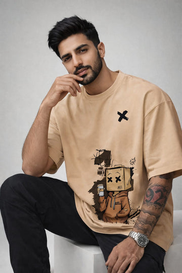 Men’s Drop Shoulder Oversized T Shirt, Relaxed Fit Streetwear Graphic Tee