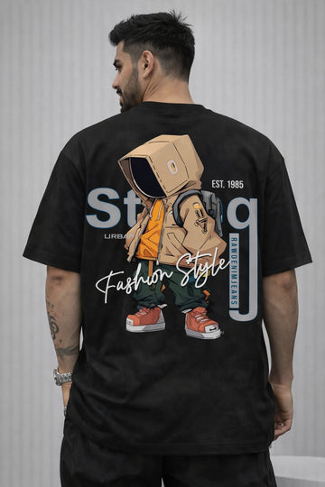 Polo Republica Men’s Drop Shoulder Oversized T Shirt, Street Fashion Back Print Relaxed Fit Tee