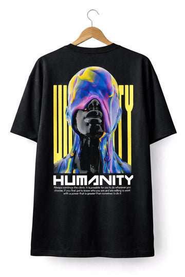 Polo Republica Men’s Drop Shoulder Oversized T Shirt, Humanity Back Print Relaxed Fit Streetwear Tee